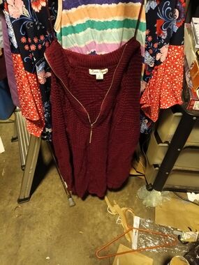 Caren Sport Burgundy Zip-Front Turtleneck Sweater
